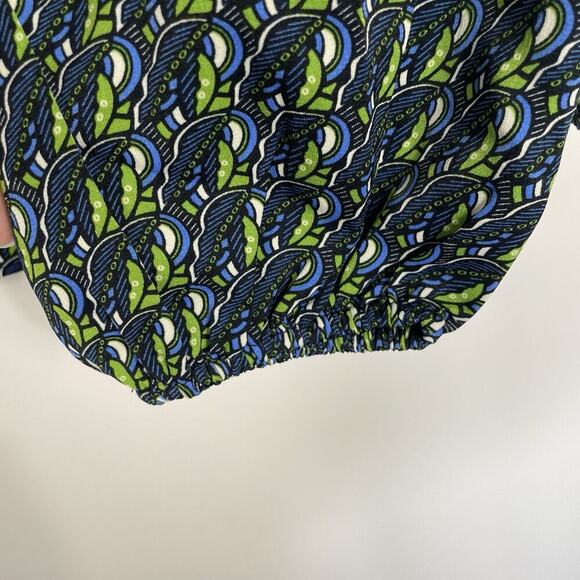 Ciebon Mock Neck Blouse Womens Medium Navy Green Geometric Print Classic Career - Picture 9 of 12